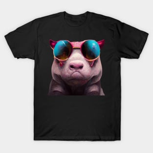 creature,photorealistic scary pig with pierced nose and sunglasses 8k T-Shirt